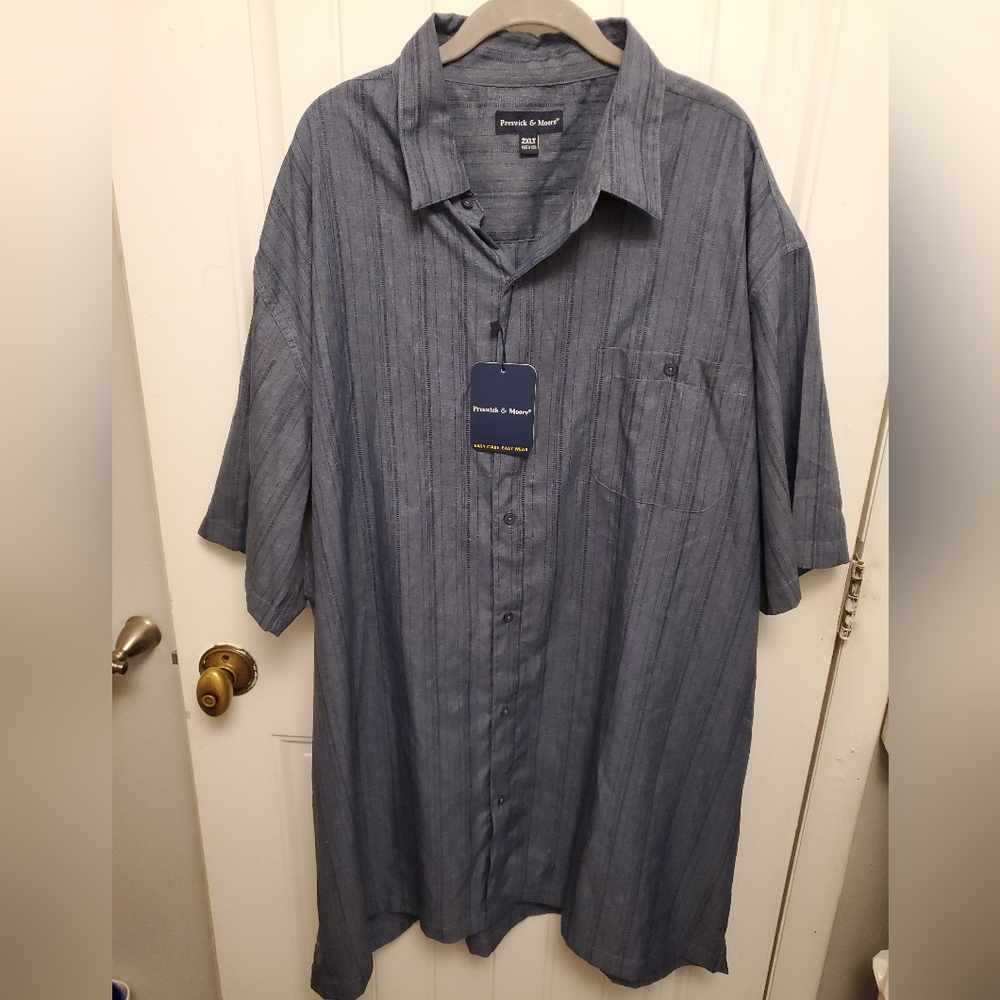 Preswick & Moore Collar Blue Button Down Short Sleeve Shirt 2XLT